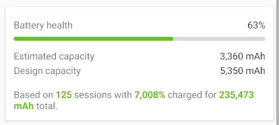 Screenshot of AccuBattery app for aftermarket battery capacity