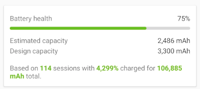 Screenshot of AccuBattery app for OEM battery capacity